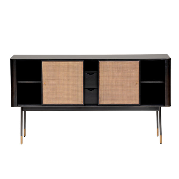 Miriam 59" Sideboard in Black with Natural Wicker