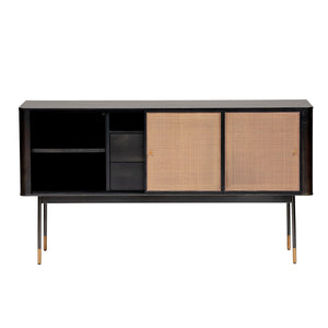 Miriam 59" Sideboard in Black with Natural Wicker