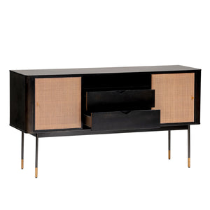 Miriam 59" Sideboard in Black with Natural Wicker