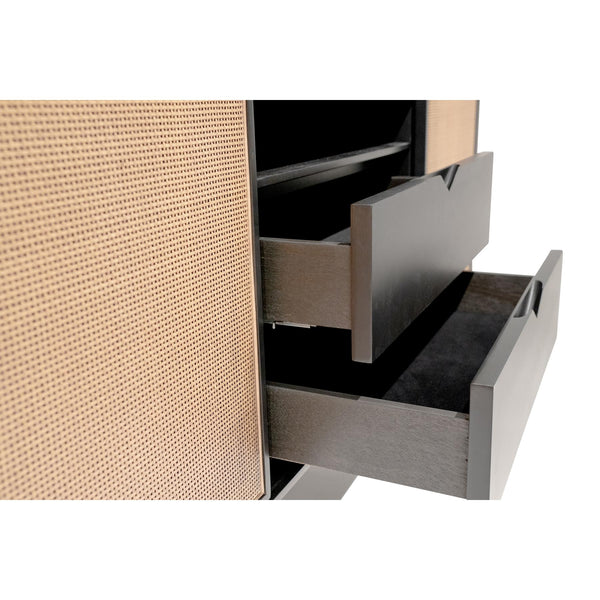 Miriam 59" Sideboard in Black with Natural Wicker