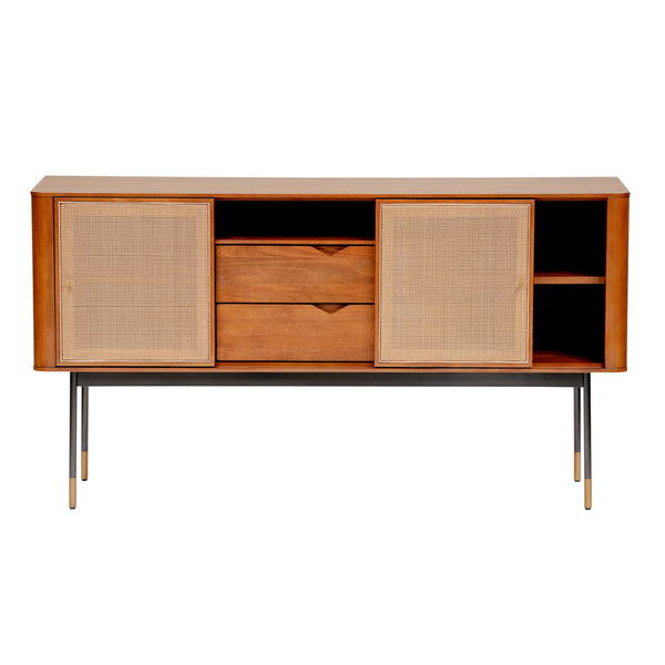 Miriam 59" Sideboard in Brown with Natural Wicker
