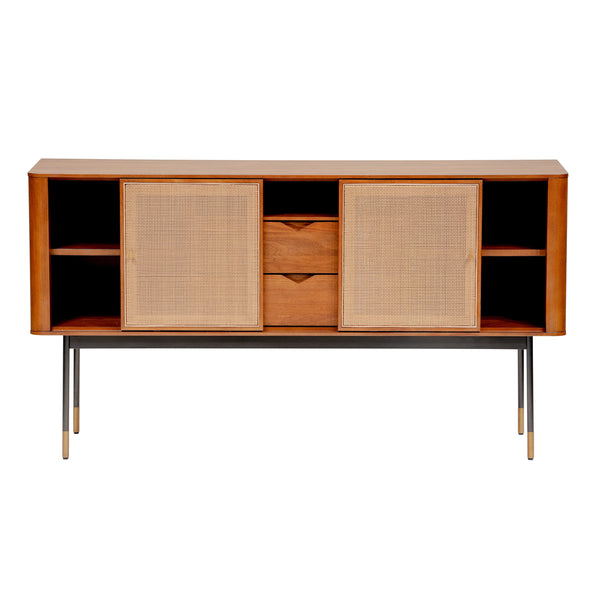 Miriam 59" Sideboard in Brown with Natural Wicker