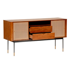 Miriam 59" Sideboard in Brown with Natural Wicker