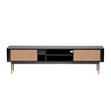 Miriam 71" Media Stand in Black with Natural Wicker