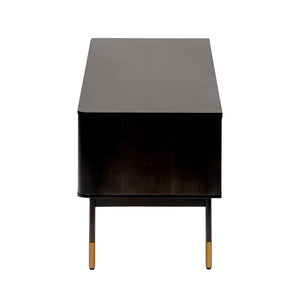 Miriam 71" Media Stand in Black with Natural Wicker