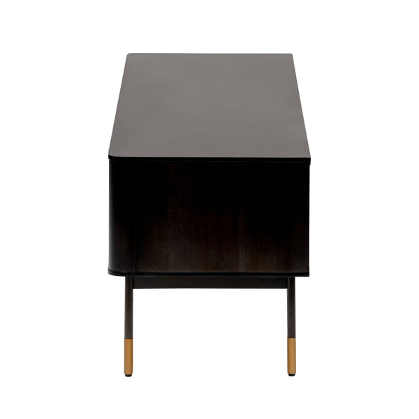 Miriam 71" Media Stand in Black with Natural Wicker