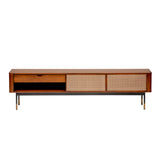 Miriam 71" Media Stand in Brown with Natural Wicker