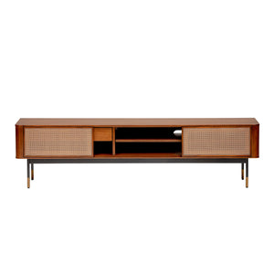 Miriam 71" Media Stand in Brown with Natural Wicker