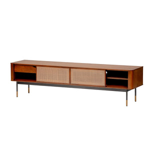 Miriam 71" Media Stand in Brown with Natural Wicker