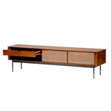 Miriam 71" Media Stand in Brown with Natural Wicker