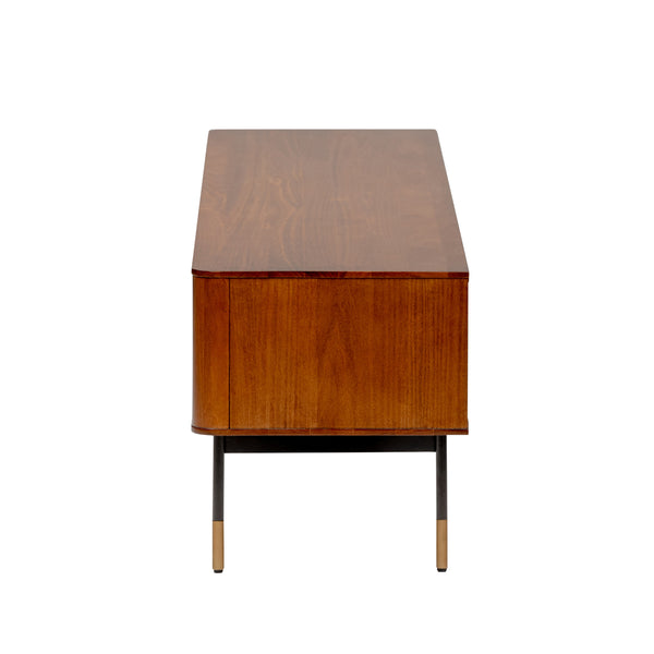 Miriam 71" Media Stand in Brown with Natural Wicker