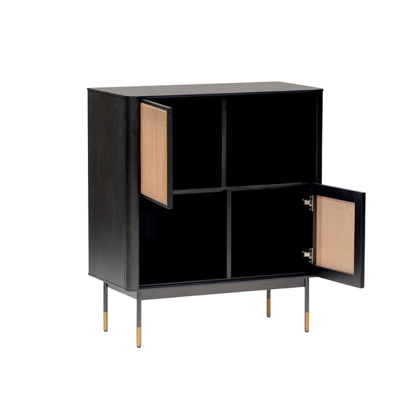 Miriam 33" Cabinet in Black with Natural Wicker
