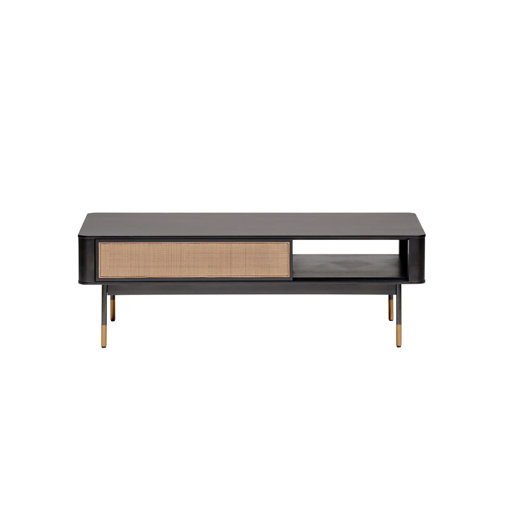 Miriam 47" Coffee Table in Black with Natural Wicker