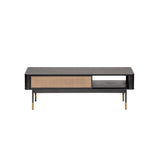 Miriam 47" Coffee Table in Black with Natural Wicker