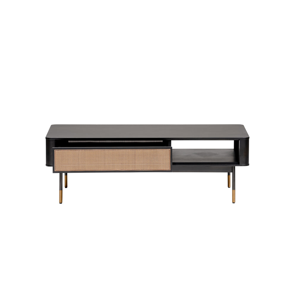 Miriam 47" Coffee Table in Black with Natural Wicker