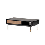 Miriam 47" Coffee Table in Black with Natural Wicker