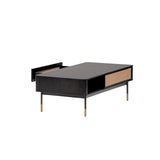 Miriam 47" Coffee Table in Black with Natural Wicker