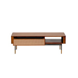 Miriam 47" Coffee Table in Brown with Natural Wicker