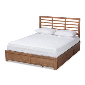 Baxton Studio Piera Modern and Contemporary Transitional Ash Walnut Brown Finished Wood King Size 3-Drawer Platform Storage Bed