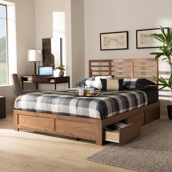 Baxton Studio Piera Modern and Contemporary Transitional Ash Walnut Brown Finished Wood King Size 3-Drawer Platform Storage Bed