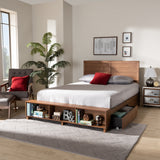 Alba Modern Transitional Ash Walnut Brown Finished Wood Queen Size 4-Drawer Platform Storage Bed with Built-In Shelves