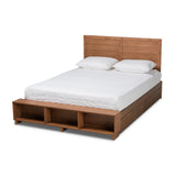 Alba Modern Transitional Ash Walnut Brown Finished Wood Queen Size 4-Drawer Platform Storage Bed with Built-In Shelves