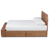 Alba Modern Transitional Ash Walnut Brown Finished Wood Queen Size 4-Drawer Platform Storage Bed with Built-In Shelves