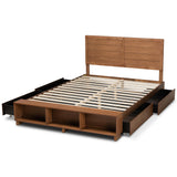 Alba Modern Transitional Ash Walnut Brown Finished Wood Queen Size 4-Drawer Platform Storage Bed with Built-In Shelves