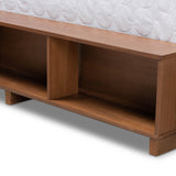 Alba Modern Transitional Ash Walnut Brown Finished Wood Queen Size 4-Drawer Platform Storage Bed with Built-In Shelves