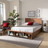 Alba Modern Transitional Ash Walnut Brown Finished Wood Queen Size 4-Drawer Platform Storage Bed with Built-In Shelves