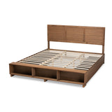 Baxton Studio Alba Modern Transitional Ash Walnut Brown Finished Wood King Size 4-Drawer Platform Storage Bed with Built-In Shelves