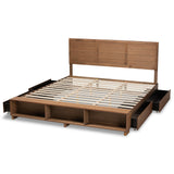 Baxton Studio Alba Modern Transitional Ash Walnut Brown Finished Wood King Size 4-Drawer Platform Storage Bed with Built-In Shelves