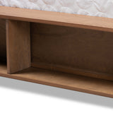 Baxton Studio Alba Modern Transitional Ash Walnut Brown Finished Wood King Size 4-Drawer Platform Storage Bed with Built-In Shelves