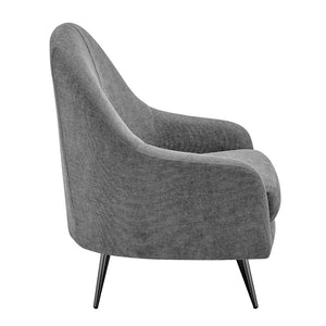 Selene Lounge Chair in Gray Fabric with Black Chrome Steel Legs