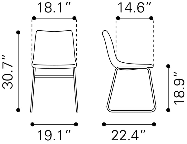 Zuo Modern Smart 100% Polyurethane, Plywood, Steel Transitional Commercial Grade Dining Chair Set - Set of 2 Charcoal, Black 100% Polyurethane, Plywood, Steel