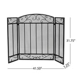 Noble House Cheswold Contemporary Three Panel Iron Firescreen, Black Silver Finish