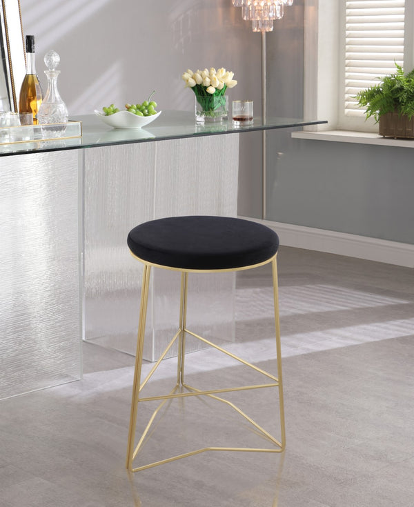 Tres Velvet / Engineered Wood / Steel / Foam Contemporary Black Velvet Counter Stool - 18" W x 18" D x 26.5" H