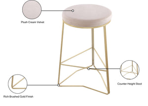 Tres Velvet / Engineered Wood / Steel / Foam Contemporary Cream Velvet Counter Stool - 18" W x 18" D x 26.5" H