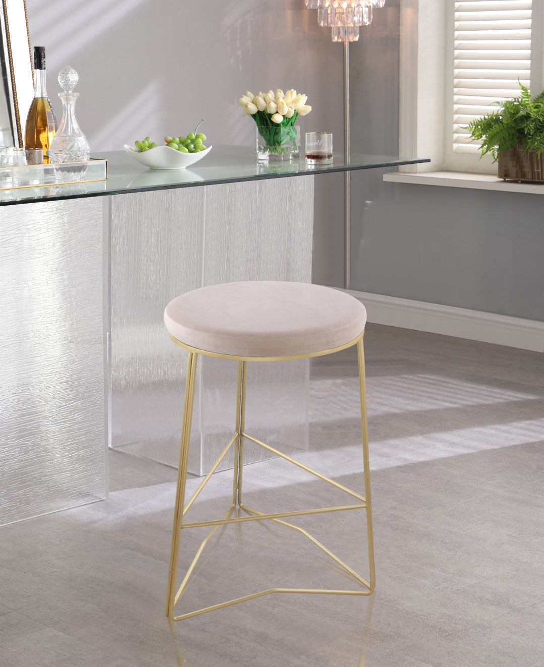 Tres Velvet Contemporary Counter Stool - Thumbnail 2