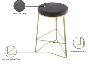 Tres Velvet / Engineered Wood / Steel / Foam Contemporary Grey Velvet Counter Stool - 18" W x 18" D x 26.5" H