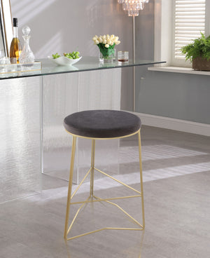 Tres Velvet / Engineered Wood / Steel / Foam Contemporary Grey Velvet Counter Stool - 18" W x 18" D x 26.5" H