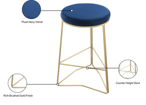 Tres Velvet / Engineered Wood / Steel / Foam Contemporary Navy Velvet Counter Stool - 18" W x 18" D x 26.5" H