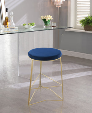 Tres Velvet / Engineered Wood / Steel / Foam Contemporary Navy Velvet Counter Stool - 18" W x 18" D x 26.5" H