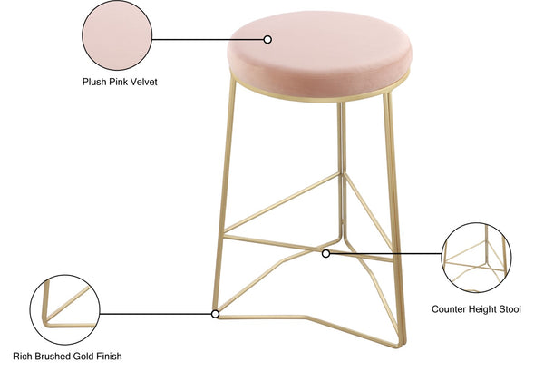 Tres Velvet / Engineered Wood / Steel / Foam Contemporary Pink Velvet Counter Stool - 18" W x 18" D x 26.5" H