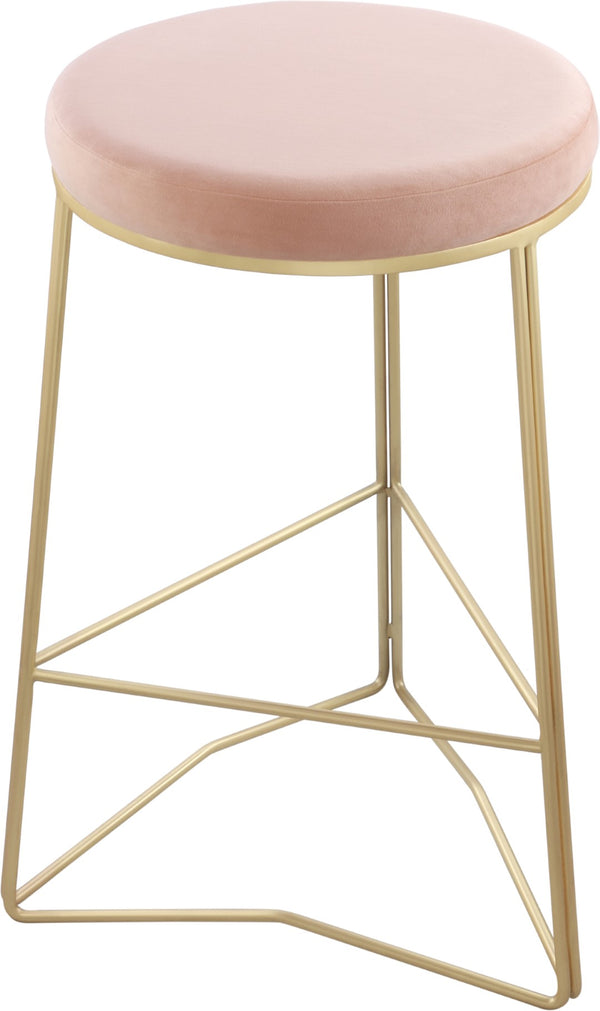Tres Velvet / Engineered Wood / Steel / Foam Contemporary Pink Velvet Counter Stool - 18" W x 18" D x 26.5" H
