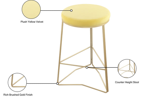 Tres Velvet / Engineered Wood / Steel / Foam Contemporary Yellow Velvet Counter Stool - 18" W x 18" D x 26.5" H