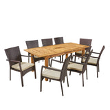 Davenport Outdoor 9 Piece Wood and Wicker Expandable Dining Set