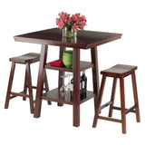 Winsome Wood Orlando 3-Piece Set High Table, 2 Shelves w/ 2 Saddle Seat Stools 94308-WINSOMEWOOD