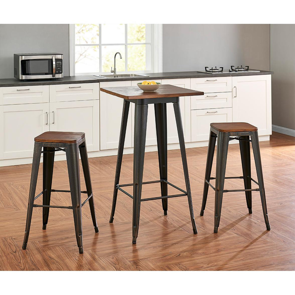 Danne-B Bar Stool in Antique Black with Walnut Seat - Set of 4