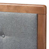 Baxton Studio Sarine Mid-Century Modern Dark Grey Fabric Upholstered Walnut Brown Finished Wood Full Size Headboard